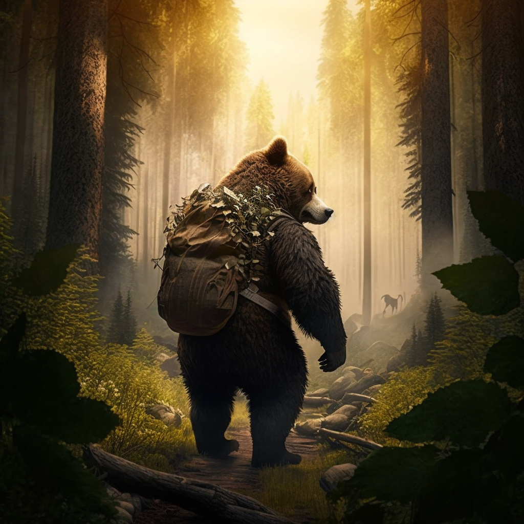 Un ours aventurier dans une forêt