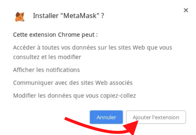 Capture de la pop up pour confirmer l'installation