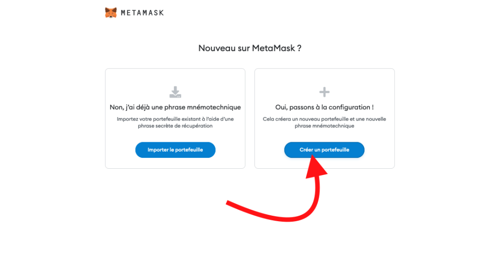 A droite pour créer un nouveau portefeuille sauf si vous déjà une seed