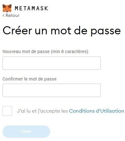 Création du mot de passe avec confirmation