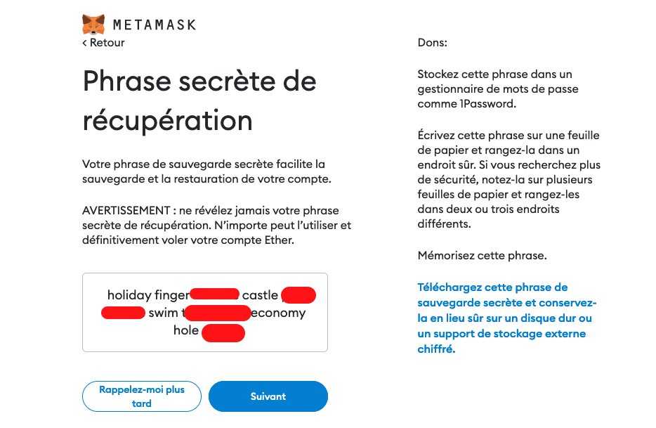 les 12 mots de la seed
