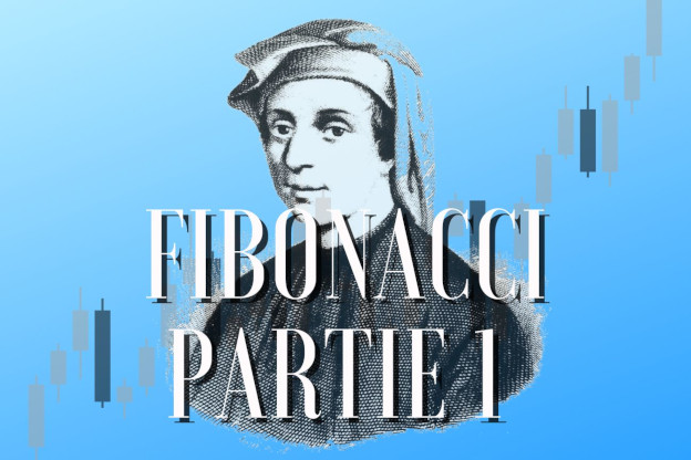 Un fond bleu avec un portrait gris de Fibonacci. À l'avant un titre en blanc "Fibonacci Partie 1"