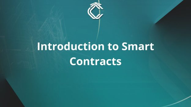 Written in white on water blue background : "Introduction to Smart Contracts"