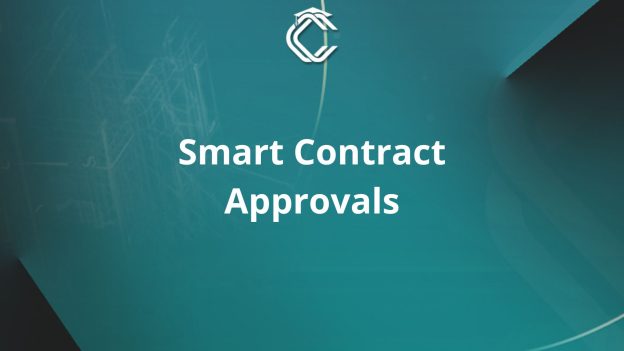 Written in white on water blue background : "Smart Contract Approvals"